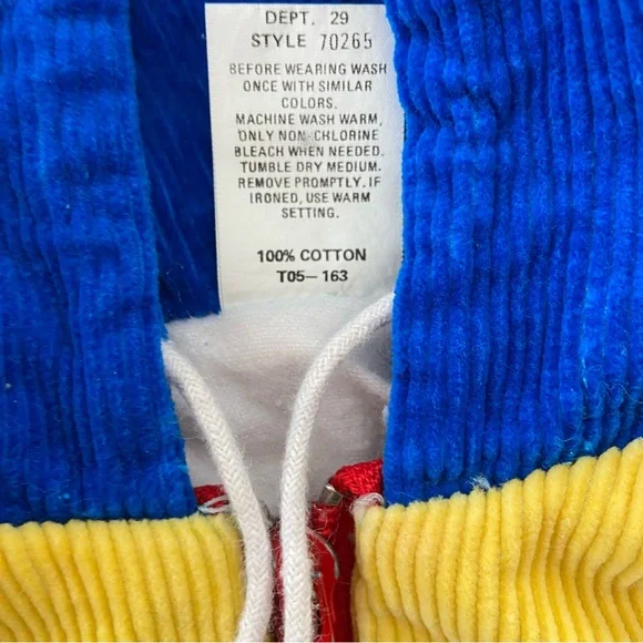 Vintage 80s 90s Adorable 100% Cotton Corduroy Colour-block Jacket Child 6Months - Picture 5 of 8